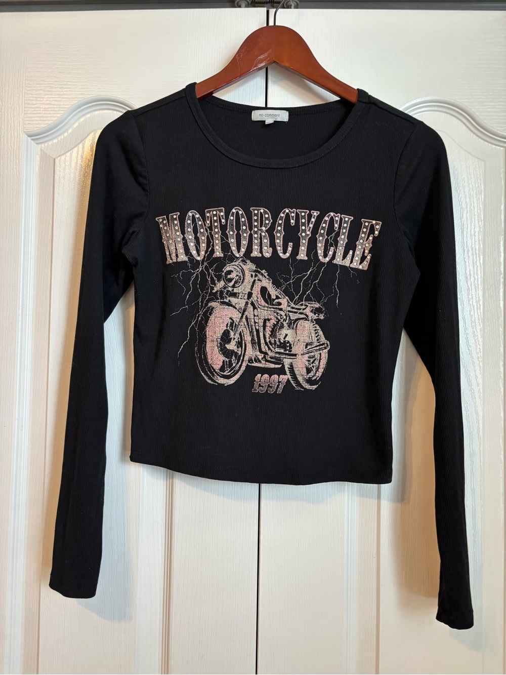 No Comment Black Ribbed Top - Classic Crew Neck